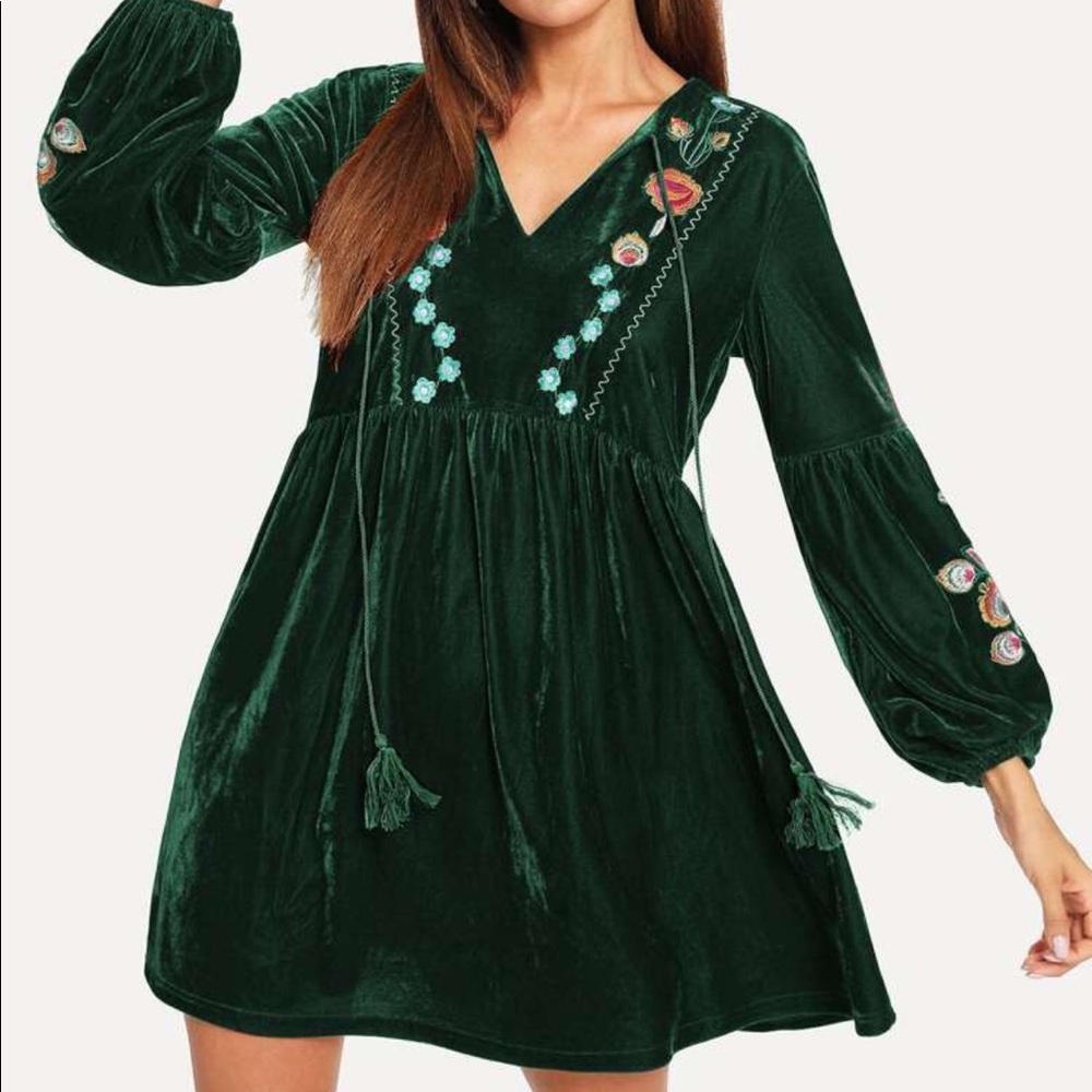 BOGO free! Shein green velvet embroidered dress